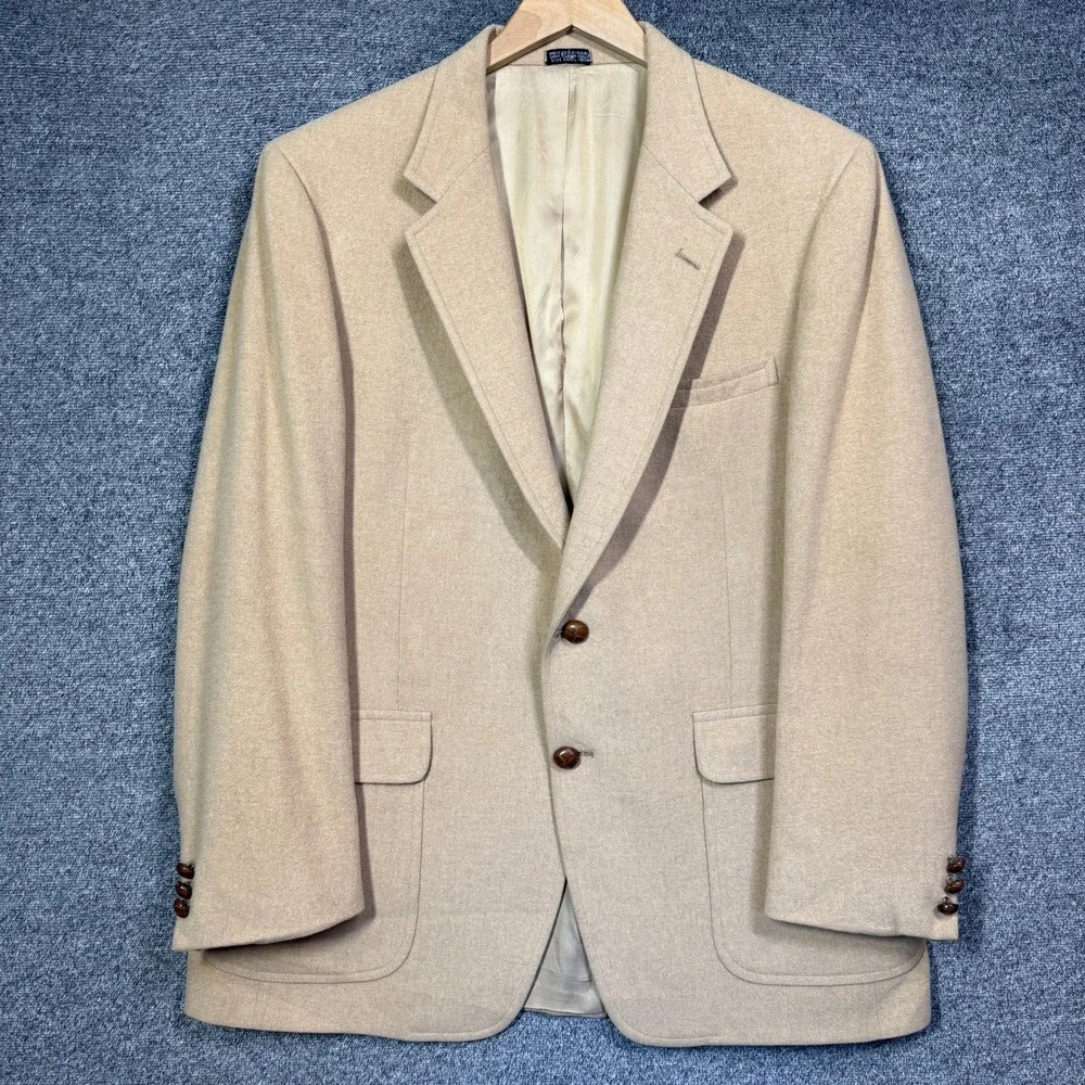 Saxony Hall Blazer Mens 100% Camel Hair Sport Coat Tan Vintage 2 Button 45 Chest
